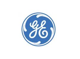 A blue and white logo of general electric.