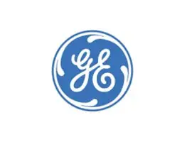 A blue and white logo of general electric.