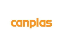 A white and orange logo for canplas