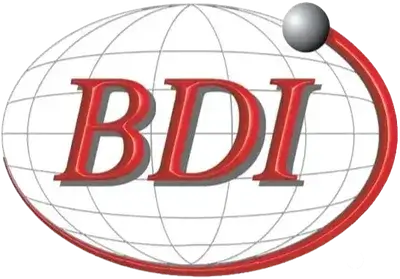 The image shows a logo with the red letters "BDI" in front of a gray globe with grid lines—a nod to global salary benchmarking. A red curved line encircles the globe, ending with a gray sphere at the top right.