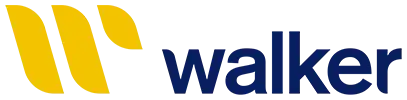 Walker logo with three yellow diagonal bars forming a "W" shape on the left, and the word "walker" in bold, dark blue lowercase letters to the right—ideal for brands focused on salary benchmarking or compensation management.